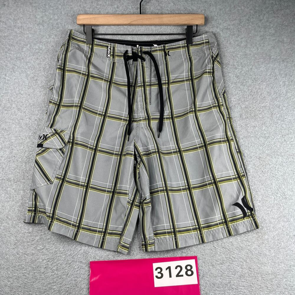 Hurley Swim Trunks Board Shorts Gray Check Bathing Suit Mens 32